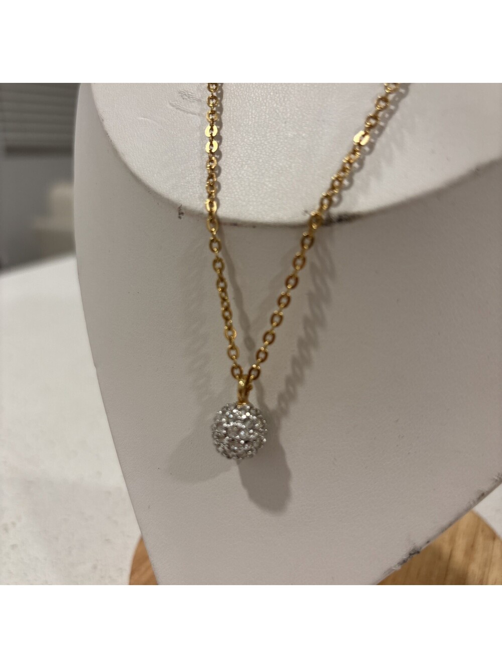 Designer Joan Rivers Pave rhinestone disco ball Pendant Necklace Goldtone